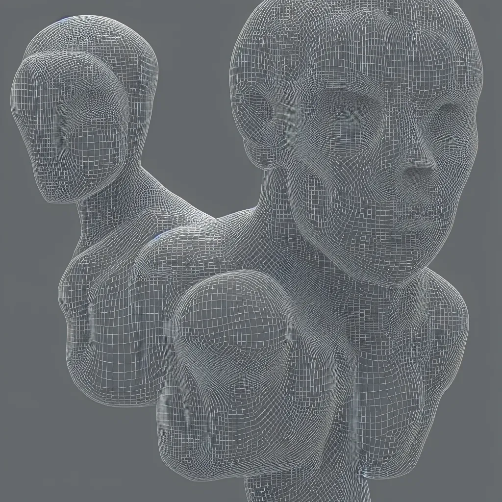 Image similar to 3 d render of a wireframe of a human head, sculpture, chrometype, liquid metal, neotribal, raytraced, volumetric lightning, 8 k, by zhelong xu, tooth wu, wlop, ouchh and and innate studio