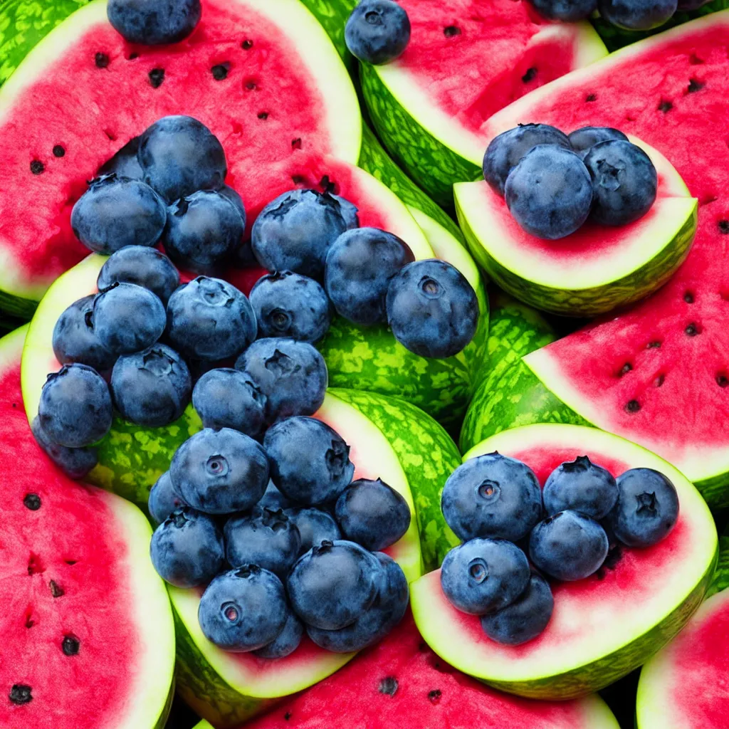 Prompt: blueberry that looks like a watermelon, hyper real, food photography, high quality