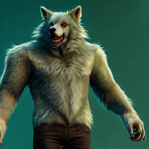 Image similar to cute handsome cuddly werewolf from van helsing unreal engine hyperreallistic render 8k character concept art masterpiece green