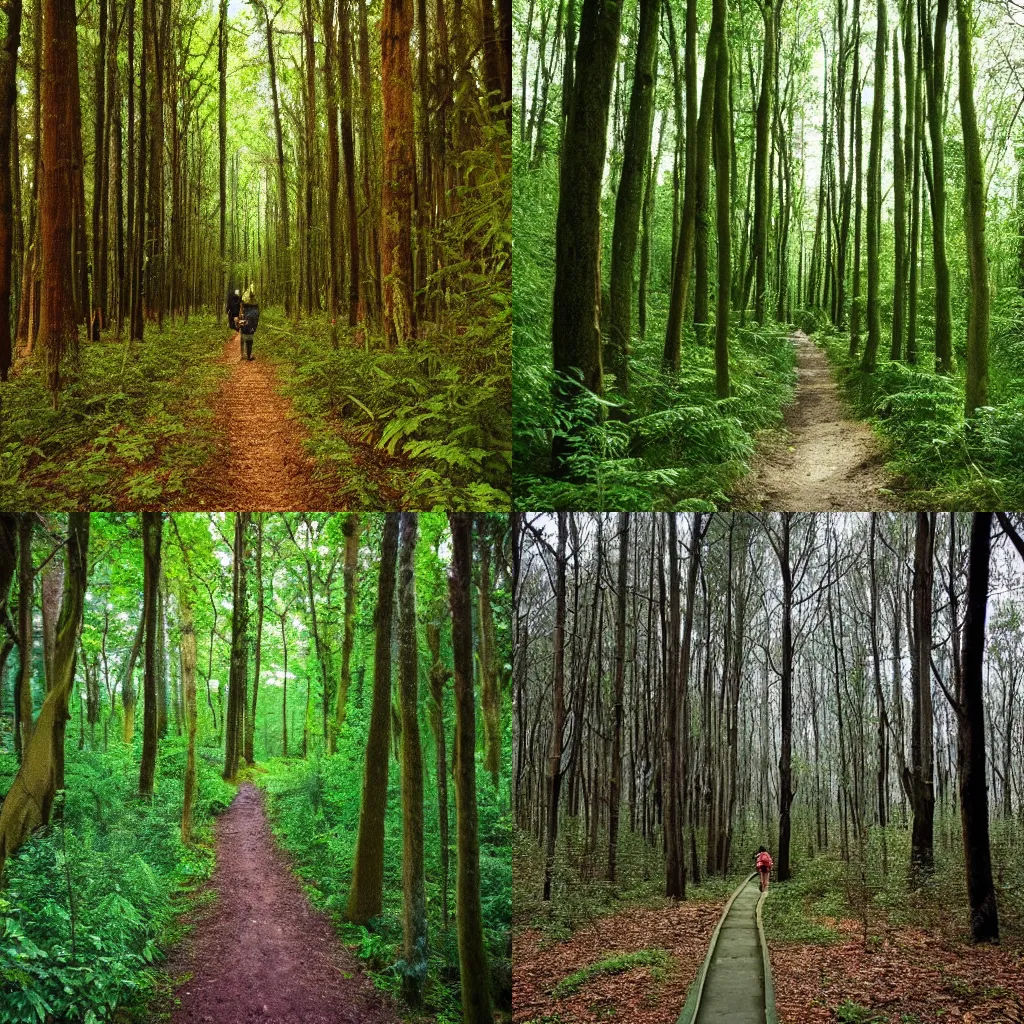 Prompt: walking through the forest while on salvia