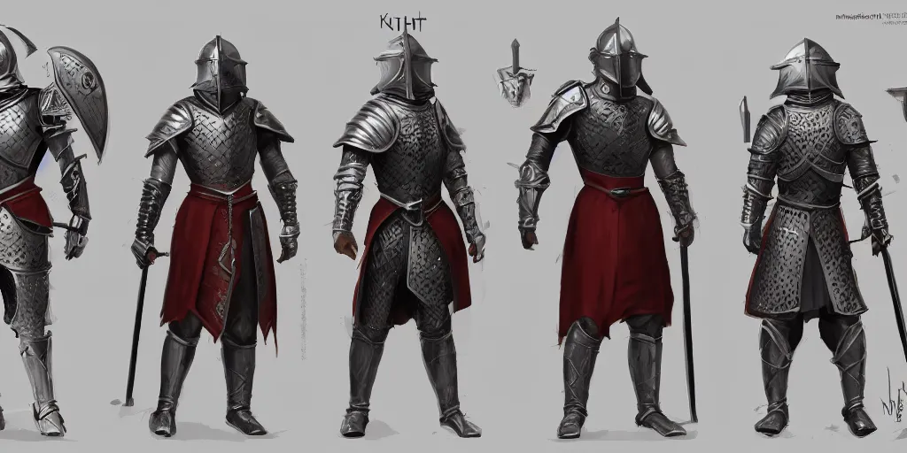 Image similar to different views of medieval knights, concept art by senior character artist, trending on artstation, full body character design, hyperdetailed render