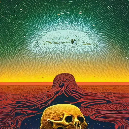 Image similar to ngc 3132 melting mysterious skull landscape by Casey Weldon, dan mumford 8k ultra high definition, upscaled, perfect composition , golden ratio, edge of the world, image credit nasa nat geo