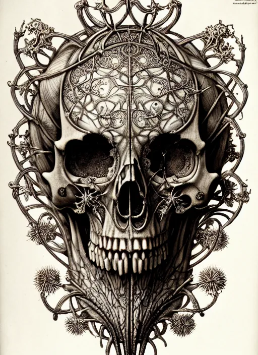 Image similar to art forms of nature by ernst haeckel, memento mori by arthur rackham, ornate antique porcelain beautiful skull mask, ultrasharp, photorealistic, hyperdetailed, octane render, polished, art nouveau, neo - gothic, gothic, intricate ornamental organic filigree, art nouveau botanicals, art forms of nature by ernst haeckel, horizontal symmetry, symbolist, visionary