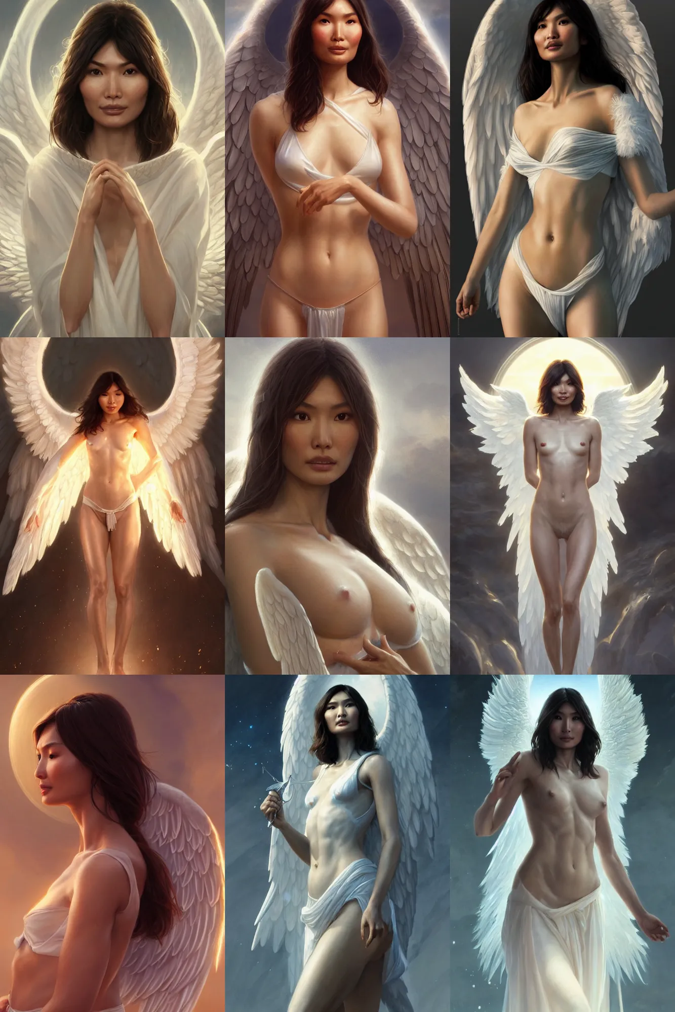 Prompt: gemma chan as a heavenly angel, anatomy, bathed in light, highly detailed, photorealistic, artstation, smooth, sharp focus, illustration, disrobed, unreal engine 5, 8 k, art by artgerm and greg rutkowski and edgar maxence