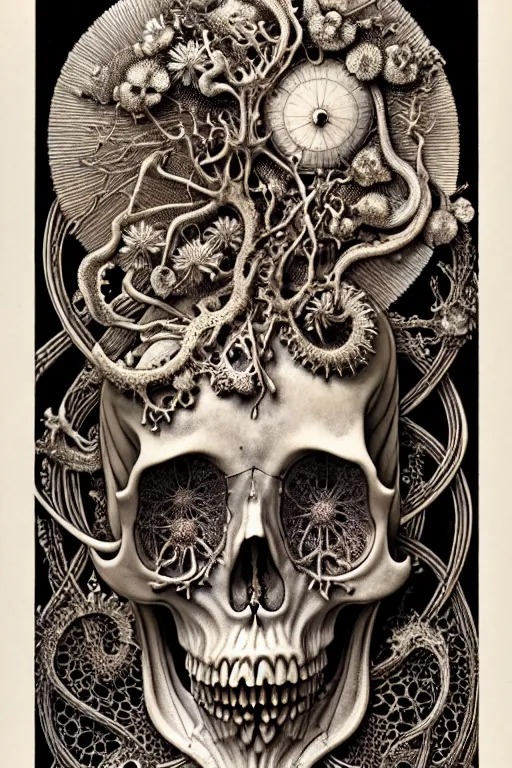 Image similar to art forms of nature by ernst haeckel, memento mori by arthur rackham, ornate antique porcelain beautiful skull mask, ultrasharp, photorealistic, hyperdetailed, octane render, polished, art nouveau, neo - gothic, gothic, intricate ornamental organic filigree, art nouveau botanicals, art forms of nature by ernst haeckel, horizontal symmetry, symbolist, visionary