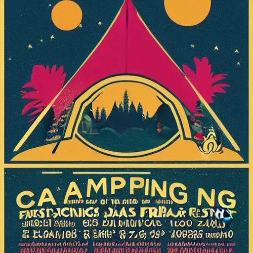 Prompt: a poster design of a camping music fest