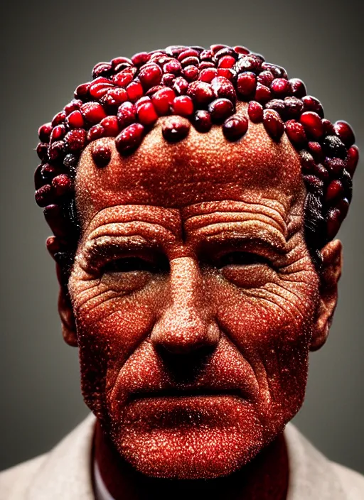 Prompt: portrait of bryan cranston's face made of cranberries, cranberry statue, natural light, sharp, detailed face, magazine, press, photo, steve mccurry, david lazar, canon, nikon, focus