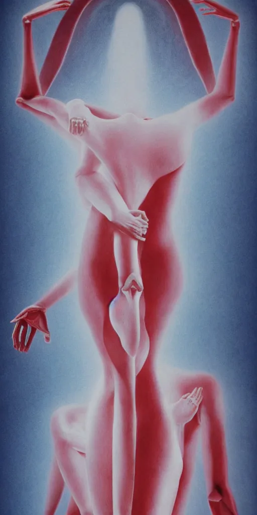 Image similar to poster design, full body anatomical model, 3 d photographic render of a deconstructed asymmetric human anatomical correct human body, in hoc signo vinces, waterfall, in the style of leonora carrington, gottfried helnwein, intricate composition, blue light by caravaggio, insanely quality, highly detailed, masterpiece, red light, artstation