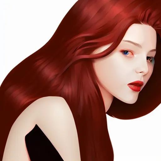 Prompt: girl with medium length red hair. brown eyes, thin face, red lips. centered median photoshop filter cutout vector behance hd jesper ejsing!