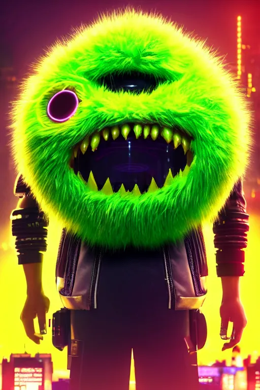 Prompt: high quality 3 d render cyberpunk very tennis ball monster highly detailed, unreal engine cinematic smooth, in the style of blade runner & detective pikachu, hannah yata charlie immer, purple light, low angle, uhd 8 k, sharp focus