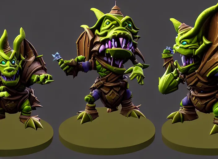 Image similar to armored goblin troll, stylized stl fantasy miniature, 3 d render, activision blizzard style, hearthstone style