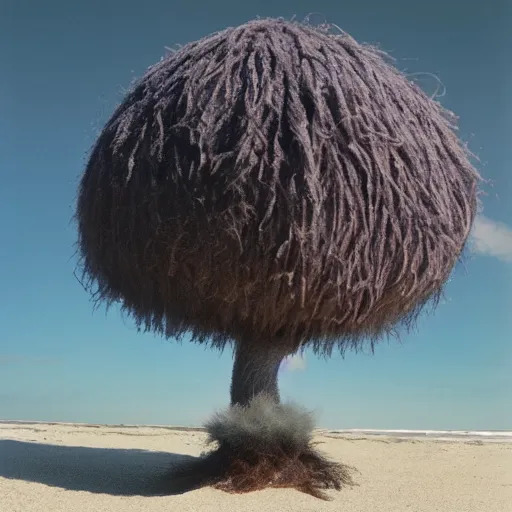 Prompt: a truffula tree, on the beach, lorax inspired, film still, arriflex 3 5