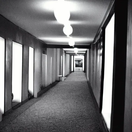 Image similar to a photo, five and a half minute hallway, at night, long hallway, surrealist