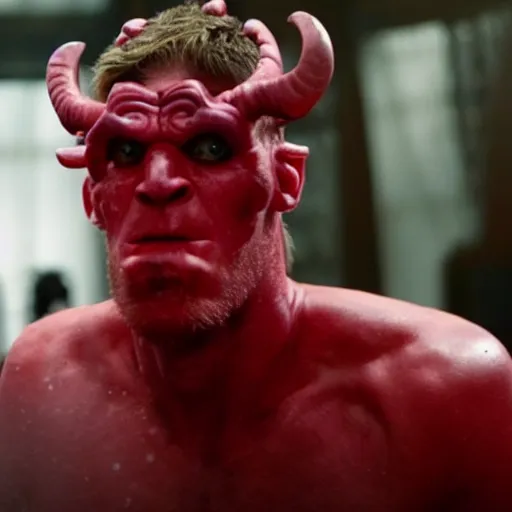 Image similar to movie still of kevin de bruyne as hellboy,