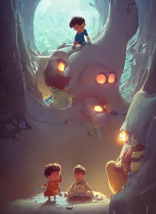 Image similar to a cute mother fostering her two sons in an adventure movie by nuri iyem, james gurney, james jean, greg rutkowski, anato finnstark. pixar. hyper detailed, 5 0 mm, award winning photography