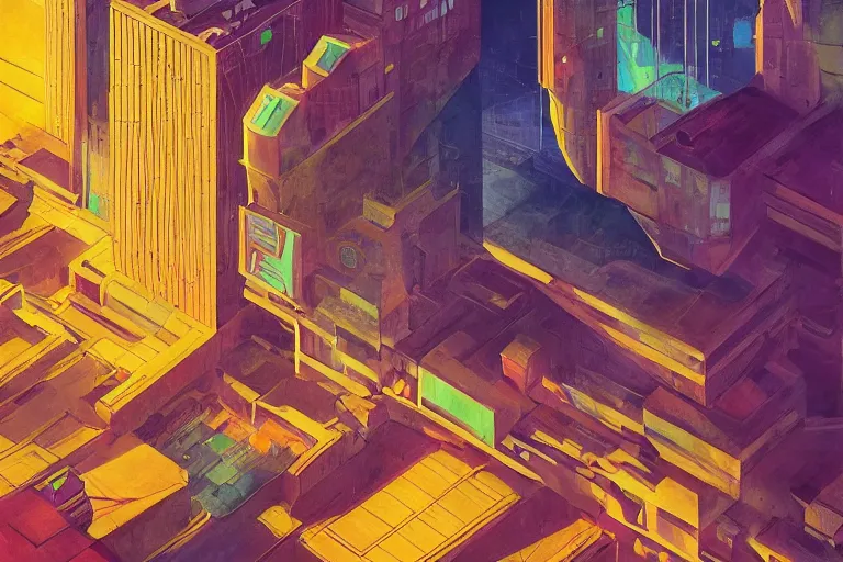 Image similar to bank of the cry,in the style of Naohisa Inoue and Angus McKie,trending on artstation, atmospheric closeup view street art , cubism , concept art, Pixar , divisionism