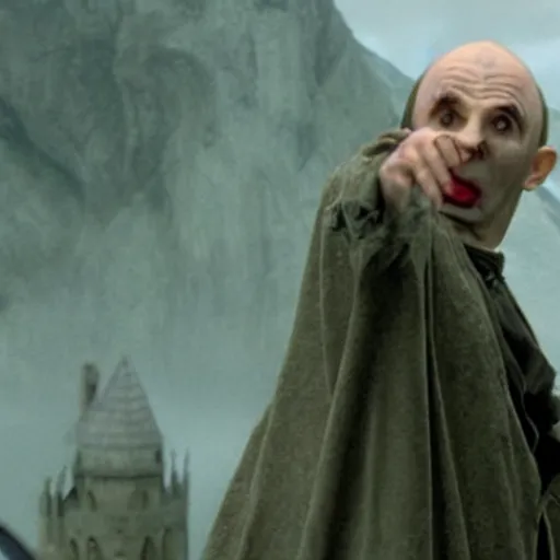 Prompt: mr bean killing voldemort in lord of the rings