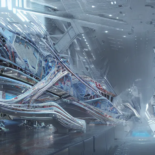 Image similar to sci-fi motherboard structure on the coronation of napoleon painting and digital billboard in the middle, unreal engine 5, keyshot, octane, artstation trending, ultra high detail, ultra realistic, cinematic, 8k, 16k, in style of zaha hadid, in style of nanospace Michael Menzelincev, in style of Lee SOUDER, colors in style of the Blade Runner 2049, in plastic, dark, tilt shift,