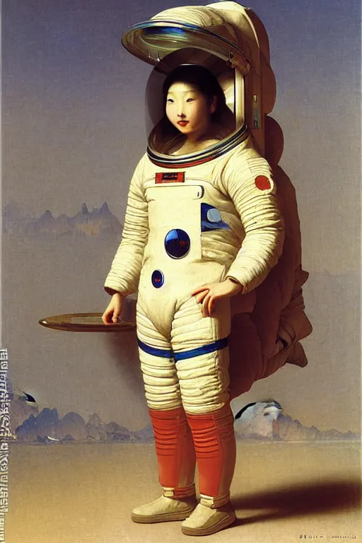 Image similar to portrait of a astronaut in astronaut helmets, chinese meticulous painting, by bouguereau