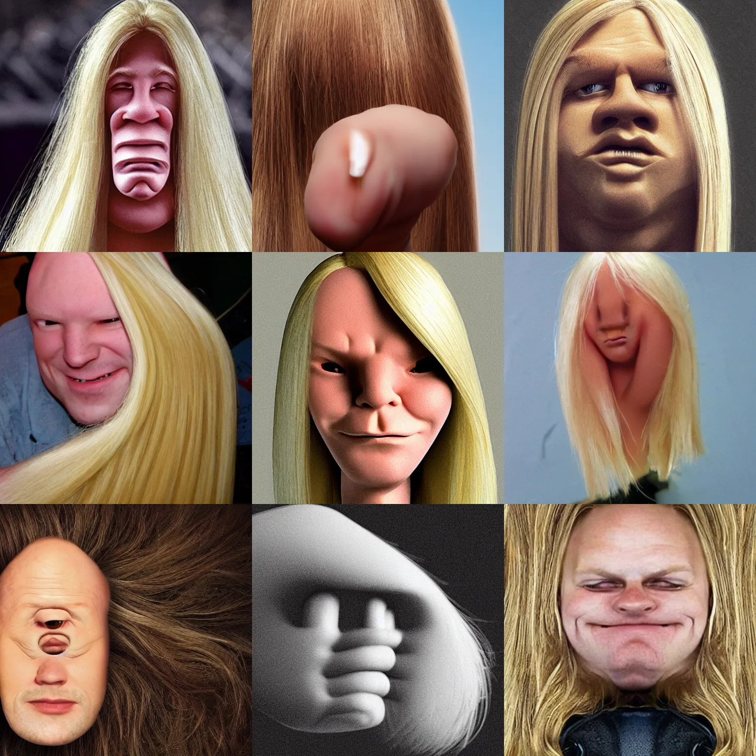 Prompt: thumb that looks like the head of a person with long blonde hair