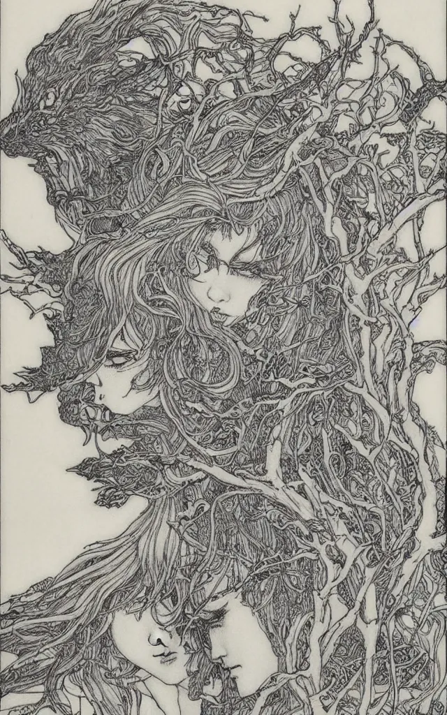 Image similar to delicate wolf spirit drawn by Takato Yamamoto, mystic eyes, clean ink detailed line drawing, intricate detail drawing, portrait