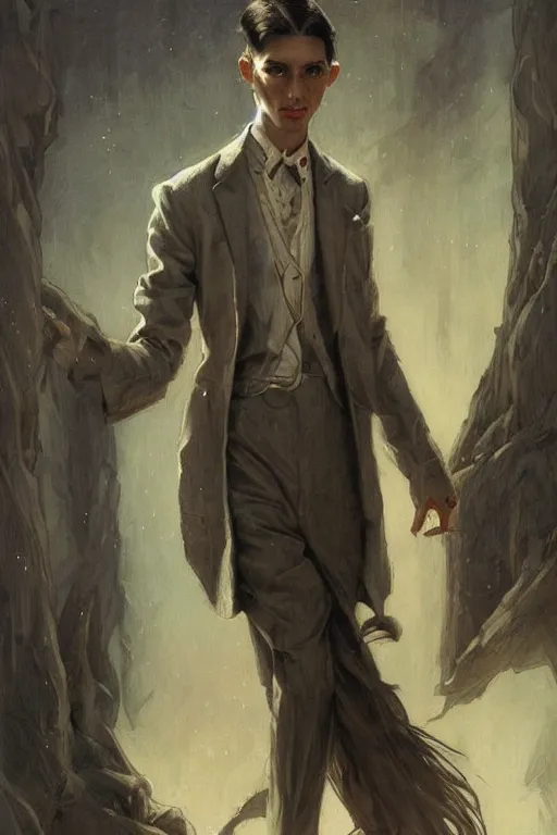 Prompt: skinny male fantasy scientist, long dark hair, 1 9 2 0 s, elegant, highly detailed, intricate, smooth, sharp focus, artstation, digital paining, concept art, art by donato giancola, greg rutkowski, artgerm, cedric peyravernay