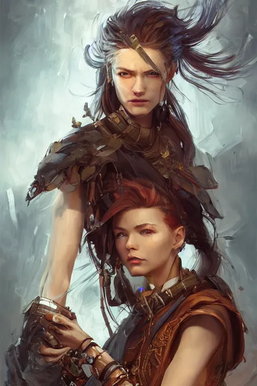 Image similar to A masterpiece portrait of a Incredibly beautiful queer Syberian post apocalyptic shaman girl . medium shot, intricate, elegant, highly detailed. trending on artstation, digital art, by Stanley Artgerm Lau, WLOP, Rossdraws, James Jean, Andrei Riabovitchev, Marc Simonetti, Yoshitaka Amano