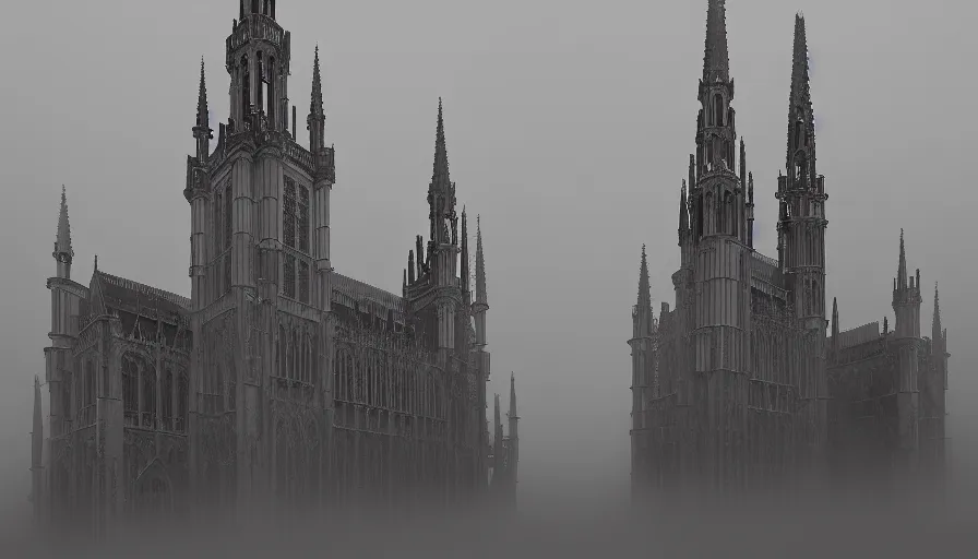 Image similar to neo - gothic brussels in the fog, hyperdetailed, artstation, cgsociety, 8 k