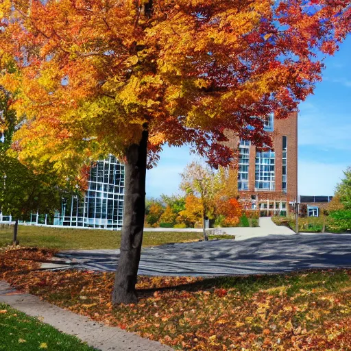 Prompt: Binghamton University campus in the fall