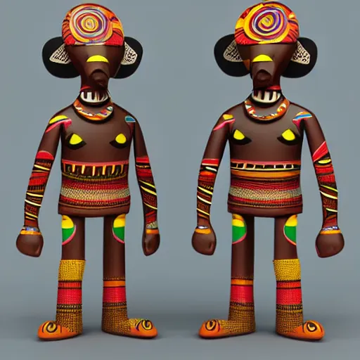 Image similar to african tribal chief vinyl art toy, 3 d render,