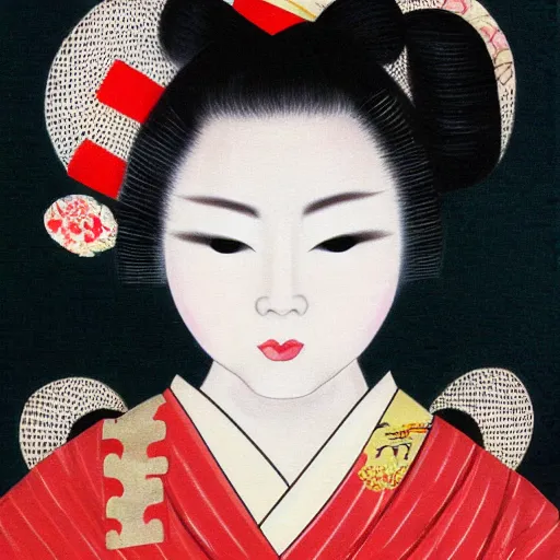 Prompt: crossed eyed geisha portrait