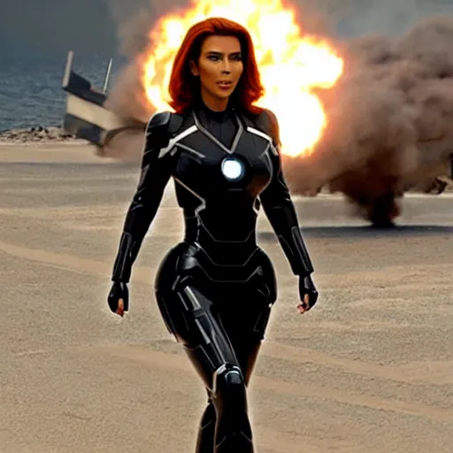 Image similar to A still of Kim Kardashian as Black Widow in Iron Man 2 (2010)