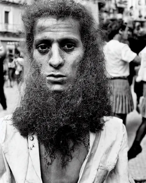 Image similar to Award winning reportage photo of Monegasque Natives with incredible hair and hyper-detailed eyes wearing traditional garb by Garry Winogrand and Dian Arbus, 85mm ND 5, perfect lighting, gelatin silver process