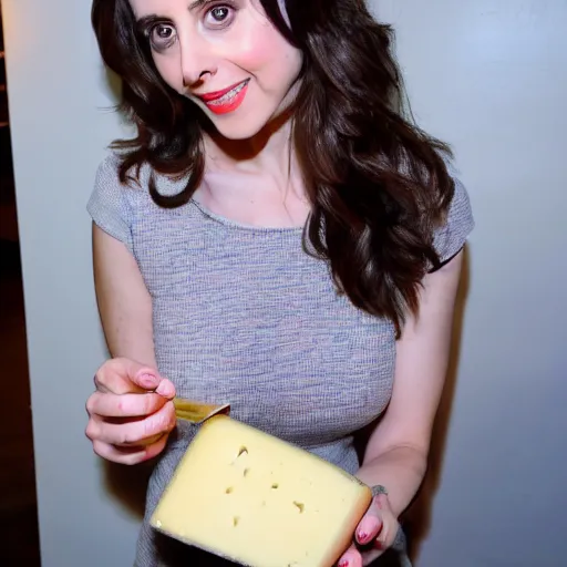 Image similar to Alison Brie eating a whole block of cheese