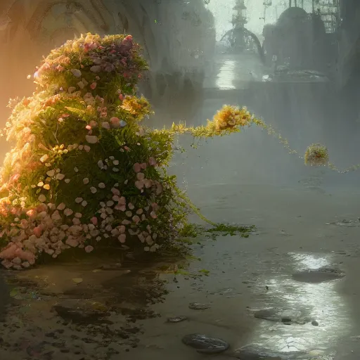 Prompt: Concept art, Jasmine flowers in shiny bubbles, 8k, james gurney, greg rutkowski, john howe, artstation