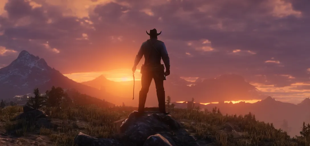 Arthur Morgan With Gun In Background Of Trees Mountain And Sky With Clouds  HD Red Dead Redemption 2 Wallpapers, HD Wallpapers