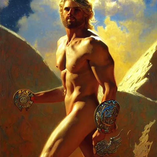 Prompt: stunning male god of thunder, highly detailed painting by gaston bussiere, craig mullins, j. c. leyendecker, 8 k