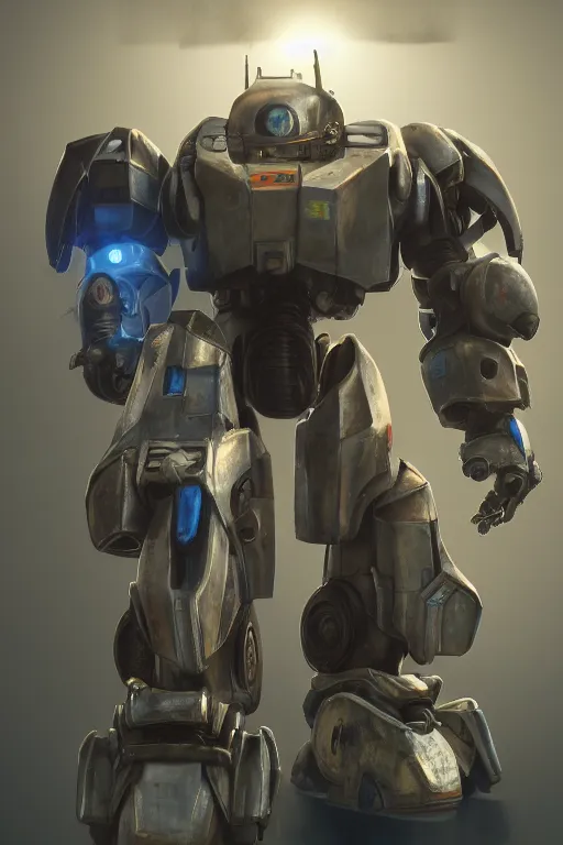 Image similar to mechwarrior 5 : mercenaries mech megaman transformer robot boss tank engine game octane render, 4 k, hd 2 0 2 2 3 d cgi rtx hdr style chrome reflexion glow fanart, global illumination ray tracing hdr fanart arstation by ian pesty by jesper ejsing pixar and disney unreal zbrush central hardmesh