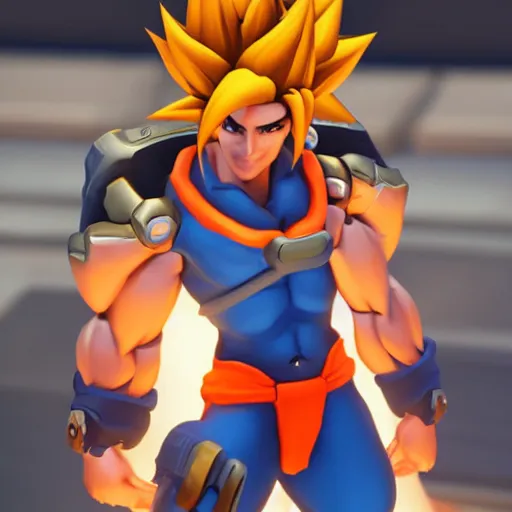 Image similar to overwatch game character goku