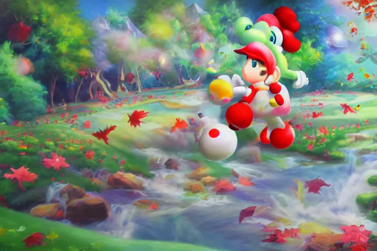 Image similar to painting acrylic blur oil wonderland yoshi kurbi dofus 3 d real