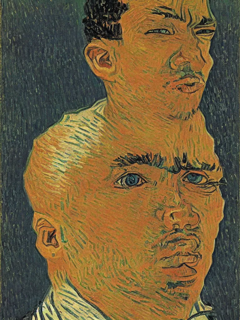 Image similar to portrait of a singular Lewis Hamilton by Van Gogh