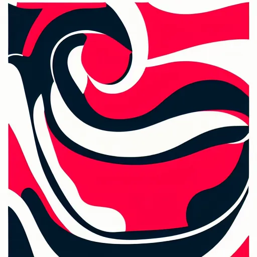 Image similar to abstract curvy flat illustration, solid color using only red black and white