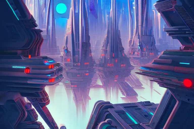 Prompt: futuristic city, illustration painting, intricate, detailed illustration, hd, digital art, overdetailed art, concept art, complementing colors, detailed, illustration painting by leonardo da vinci, digital art, overdetailed art, concept art, complementing colors rendered by beeple, syd meade,