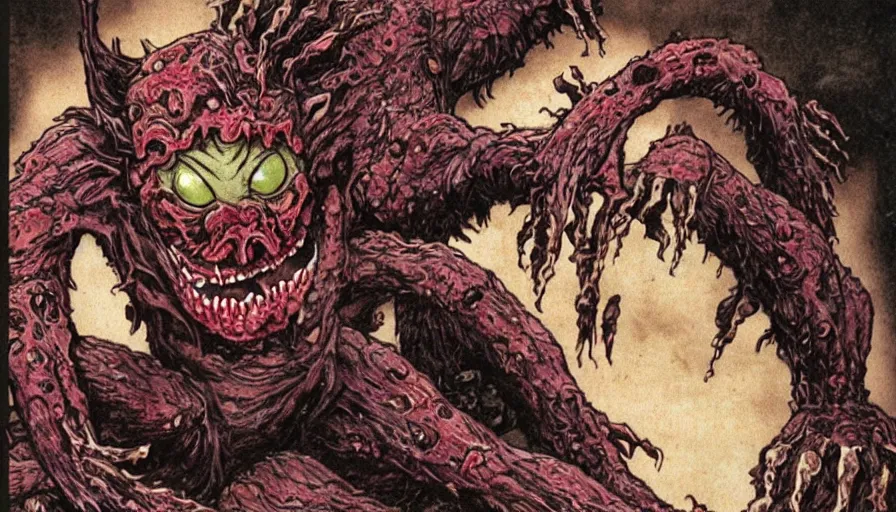 Image similar to a extremely gross disgusting and scary vile monster from The Thing, Spawn, Horror necromorph japanese yokai kappa by Cronenberg