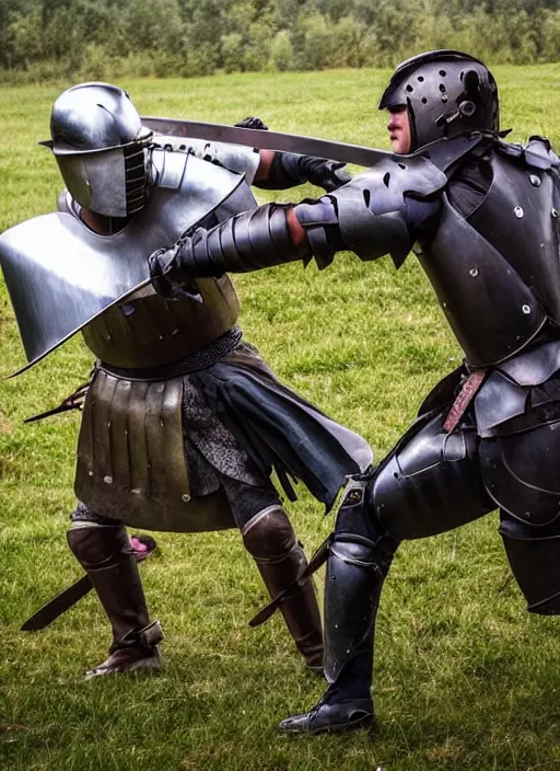 Image similar to modern sword fight in full armor on a field