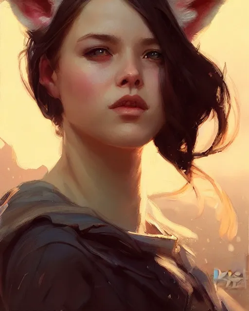 Image similar to a potrait of a girl with fox ears, fine details. night setting. realistic shaded lighting poster by craig mullism, artgerm, jeremy lipkin and michael garmash, unreal engine, radiant light, detailed and intricate environment, digital art, trending on art station