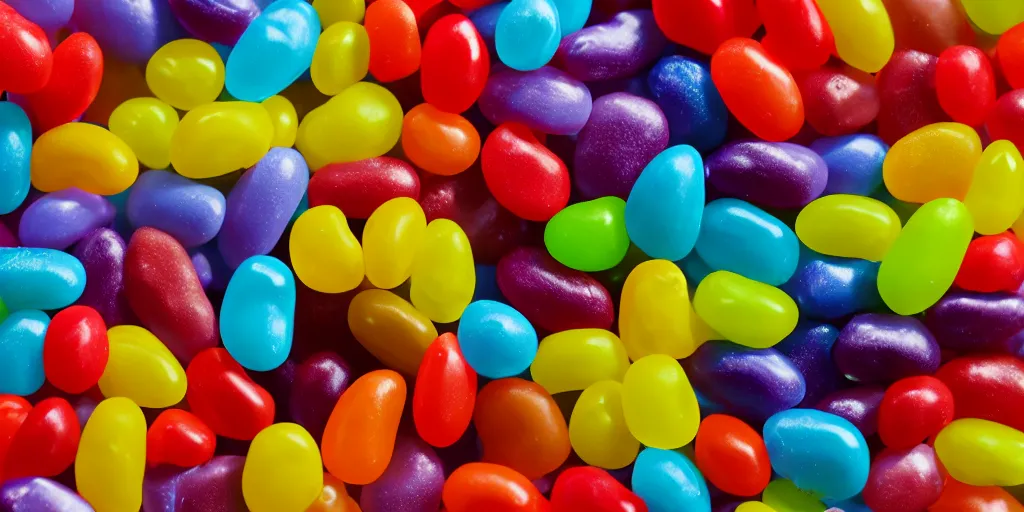 Prompt: jelly beans, rainbows, uwu, cinematic, volumetric, realistic, 3d render, Realistic Render, Cinematic lighting, Volumetric lighting, atmospheric, cinematic, unreal engine, unreal engine render, octane render, HD, photorealism, hyper realistic, photo, 8K, in the style of Chris Cunnigham, by Wes Anderson