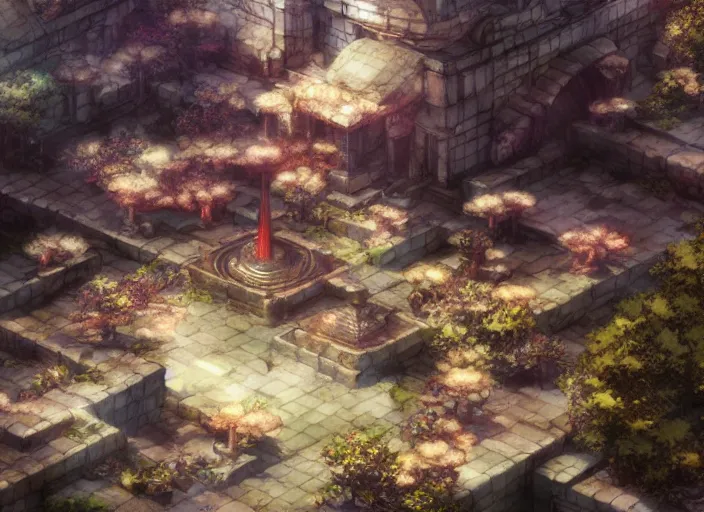 Image similar to Fantasy fire temple. hidari, color page, tankoban, 4K, tone mapping, Akihiko Yoshida.