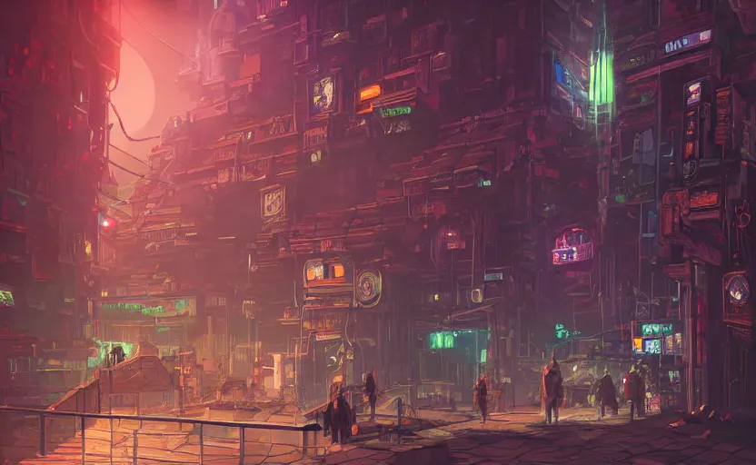 Image similar to a cyberpunk medieval castle, stone brick walls, neon lights, fantasy art, sci - fi, pedestrians