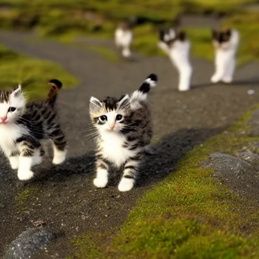 Image similar to a picture of kittens walking on a landscape in iceland